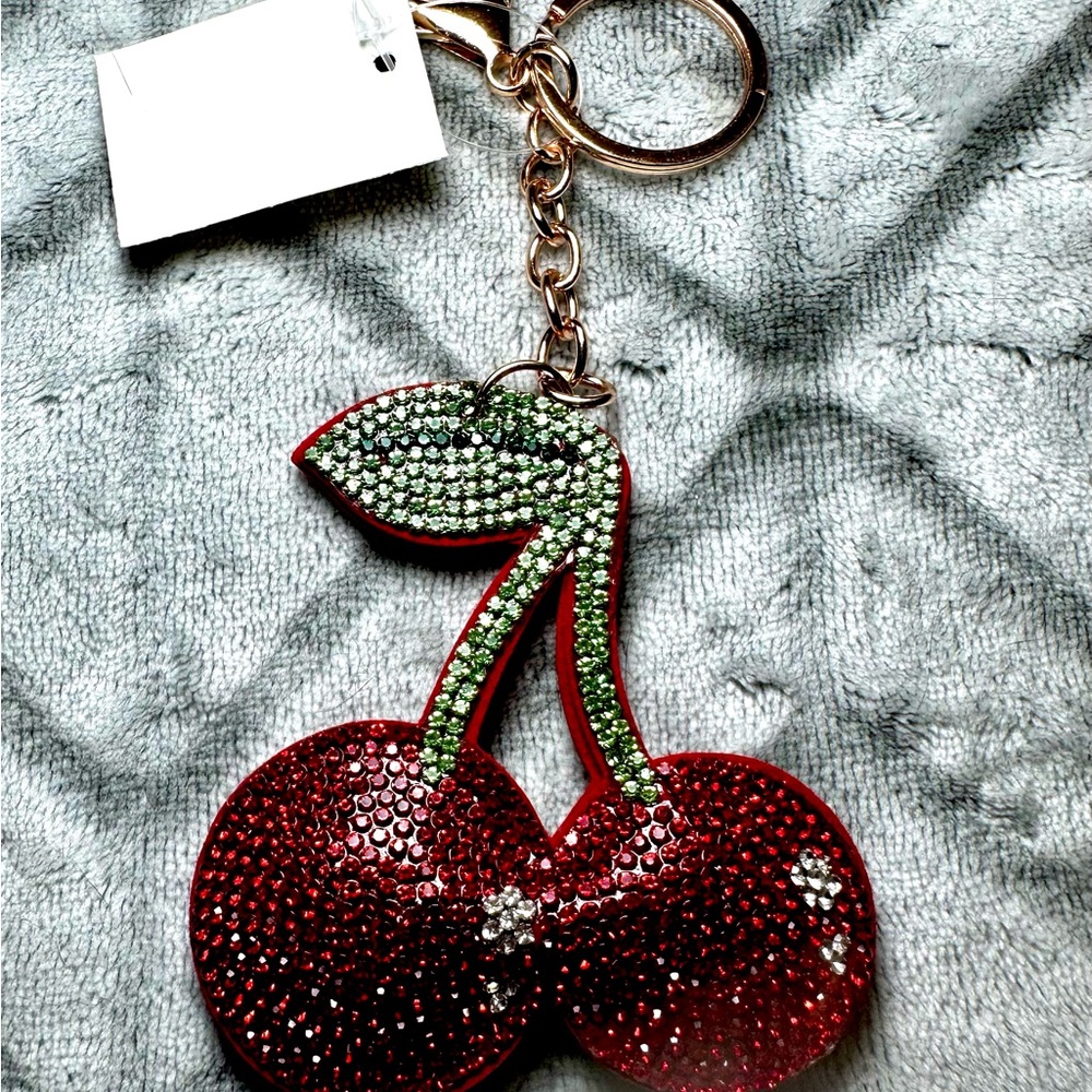 Rhinestone Cherry Keychain - Red & Green Sparkle✨❤️💚